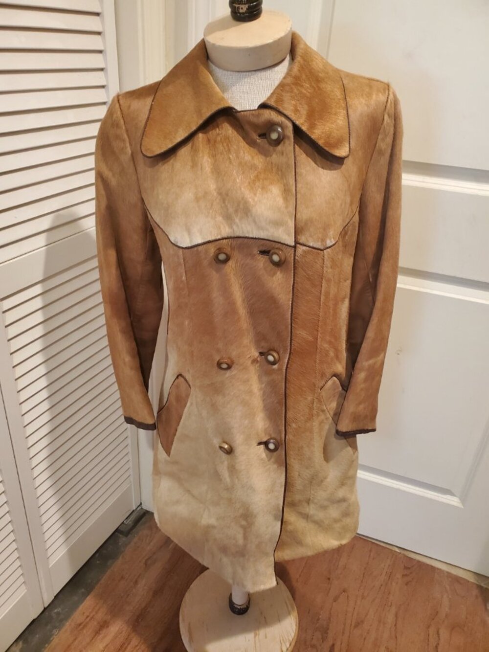 Women's Two-Tone Pony hair Leather Coat